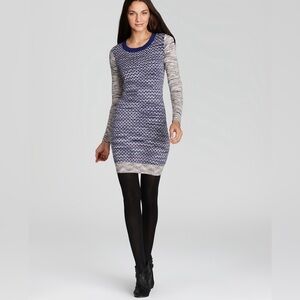 French Connection Navy and Gray Patterned Long Sleeve Dress